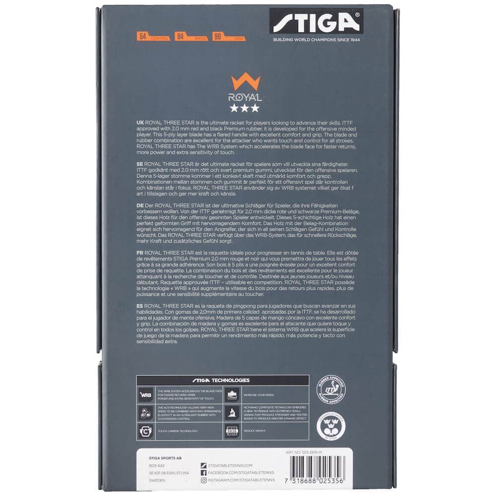 STIGA Bat Royal Three Star WRB